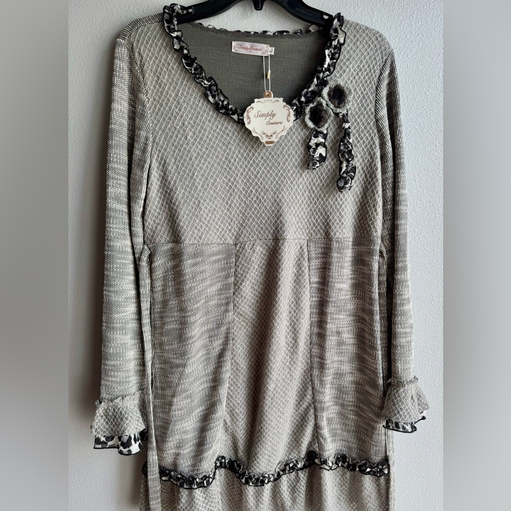 Simply Couture Gray Textured Dress with Ruffle Accents